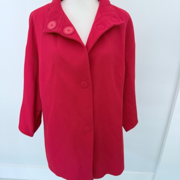 AKRIS Punto Red Mid Length Trench Pea Coat SU 14 Workwear Spring Fashion - Picture 6 of 13